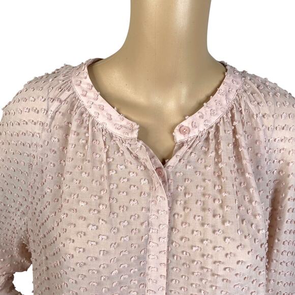 Boden Pastel Pink Swiss Dot Cotton Silk Sheer Button Down Shirt Blouse SZ 14 - Picture 3 of 8